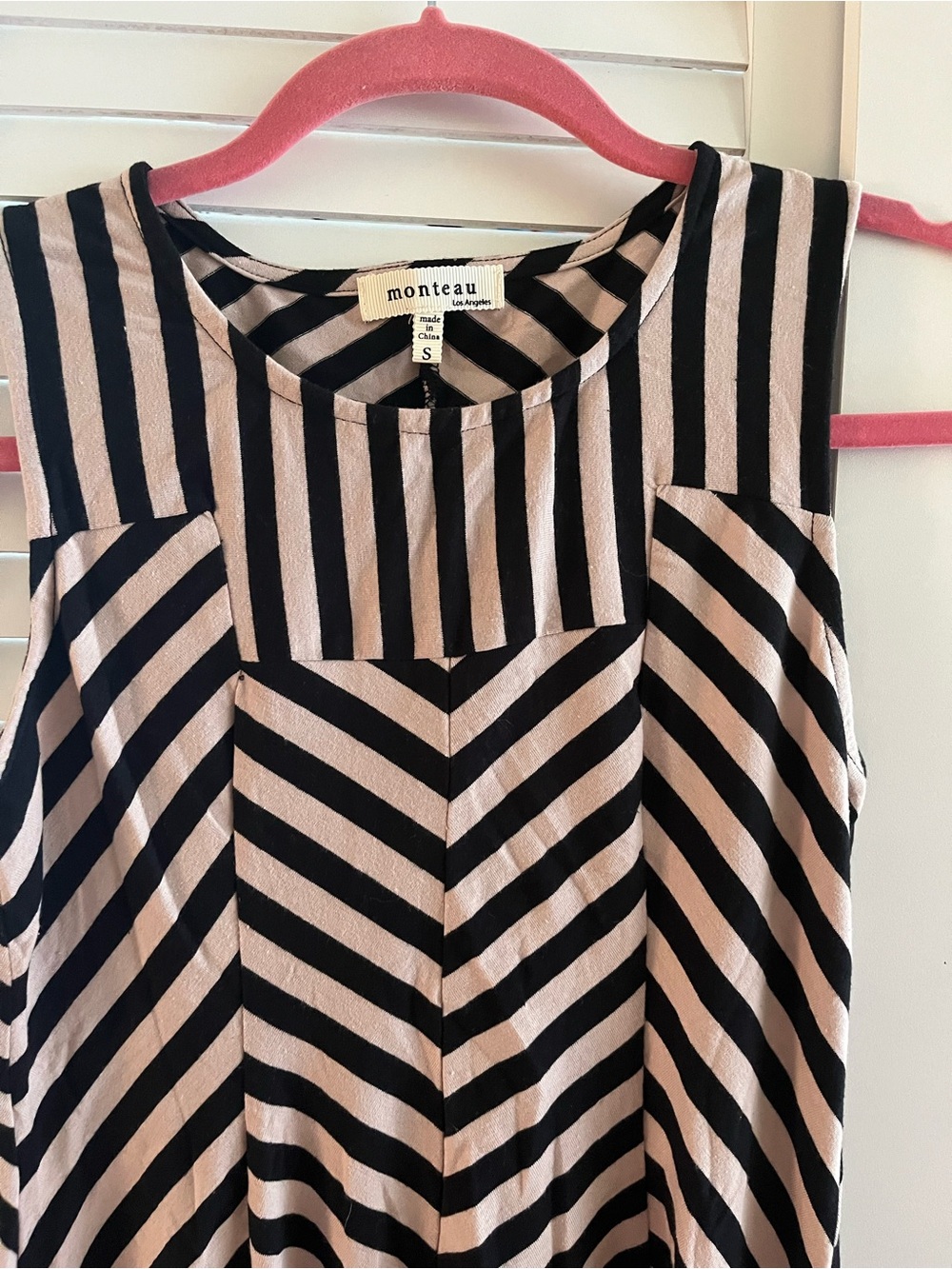 Monteau Black and Beige Striped Sleeveless Top NWOT